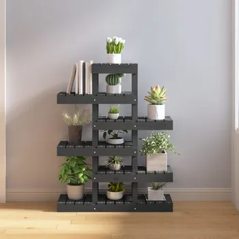 Stojan na květiny Petrashop Stojan na rostliny šedý 85x25x109,5 cm masivní borové dřevo822089