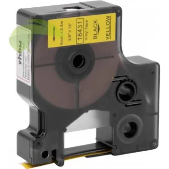Pásek do tiskárny TONERSYP páska pro Dymo Rhino 18431/S0718440, 9mm×5,5m černý tisk/žlutý podklad, vinyl