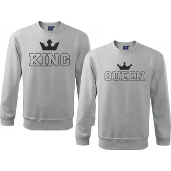 Mikiny pro Páry King a Queen Outline šedé Velikost pánské: XL, Velikost dámské: XXL