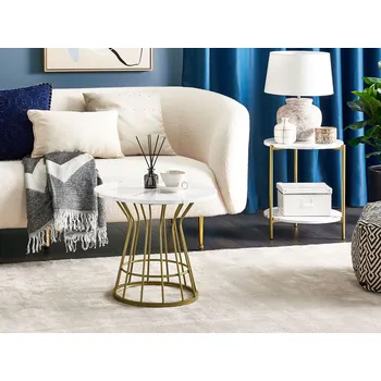 Konferenční stolek Konferenční stolek zlatý kovový rám 50 ⌀ dřevovláknitá deska stolu s mramorovým efektem glamour styl Beliani