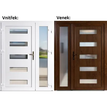 Vchodové dveře Dvoukřídlé vchodové dveře plastové Soft 6300+Sklo Nisip, Zlatý dub/bílá, 150x200 cm, levé