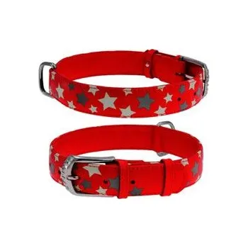 Obojek pro psa Obojek kožený Stars červený (21-29cm/1,2cm)