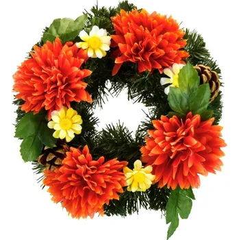 Věnec Dušičkový věneček s oranžovými chryzantémami 20 cm