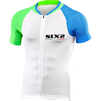cyklistický dres SIX2 Cyklistický dres s krátkým rukávem - BIKE3 ULTRALIGHT - modrá/zelená/bílá S