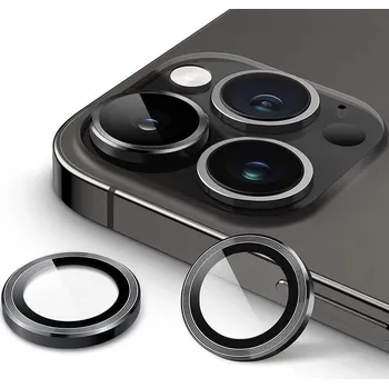 Metalické ochranné sklo na čočku fotoaparátu a kamery pro Apple iPhone 15 Pro Max - černé