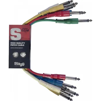 Audio kabel Stagg SPC030 E, propojovací mono kabely, Jack 6,3 mm – Jack 6,3 mm, 6 x 30 cm