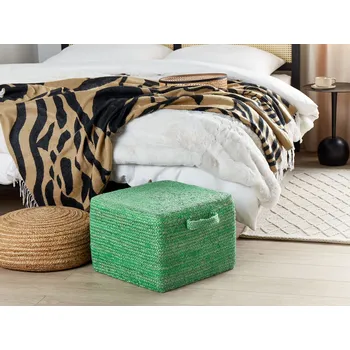 Taburet Puf černý z juty s EPS kuličkami plněný 45 x 45 x 30 cm obdélníkový s rukojeťmi v boho stylu domácí doplněk Beliani