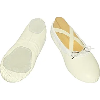 Dámská sálová obuv Baletní a taneční piškoty kůže Classic - dělená podešev - bílé - 29