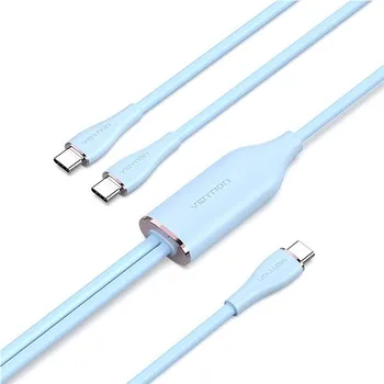 Datové redukce Vention USB 2.0 Type-C Male to 2 Type-C Male 5A Cable 1.5M Blue Silicone Type
