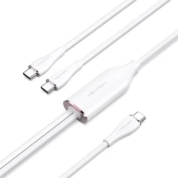 Redukce Vention USB 2.0 Type-C Male to 2 Type-C Male 5A Cable 1.5M White Silicone Type