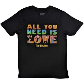 Pánské oblečení Merch The Beatles: The Beatles Unisex T-shirt: Yellow Submarine All You Need Is Love Stacked (x-large) XL