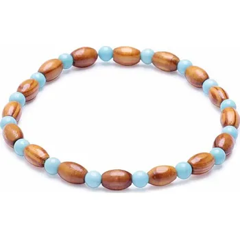 Drahý kámen Náramek z dřevěných korálků s tyrkenitem obvod cca 17 až 22 cm