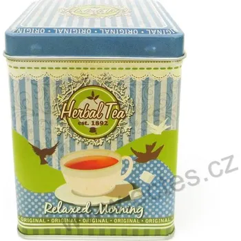 Dóza na potraviny HERBAL TEA modrá plechová dóza na čaj 7420 bílý čajový šálek