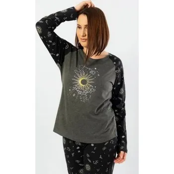 Dámské noční prádlo Dámské pyžamo dlouhé Vienetta Secret The moon tmavě šedá 2XL