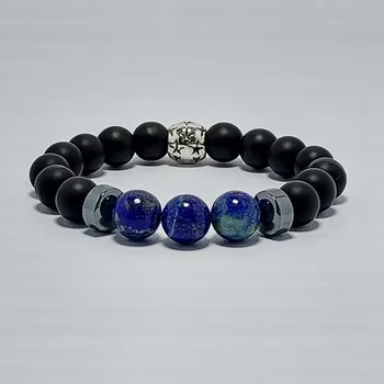 Náramek Pánský náramek z minerálů 10 mm - chrysokola, matný onyx a hematit