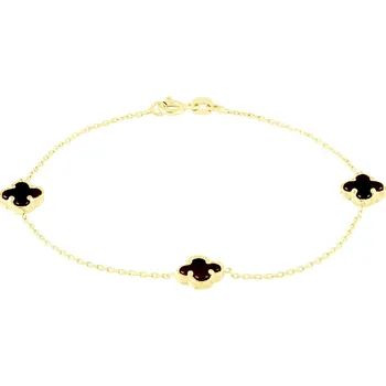 Náramek GEMMAX Zlatý náramek Čtyřlístek ve Vintage stylu s černými onyxy délka 18 cm – zlatý šperk ryzosti 585/1000 v Dárkovém balení s Certifikátem GLBYX-18-02102