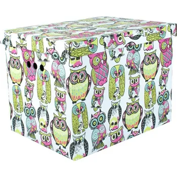 Úložný box Dekorativní kartonová krabička SOVY XL úložný box, velikost 42x32x32cm (Dekorativní krabice. Box je vyroben z pevné lepenky a hodí se ideálně k přechovávání různých předmětů jako je oblečení, hračky, knihy a jiné drobnosti. Díky dekorativnímu potisku může