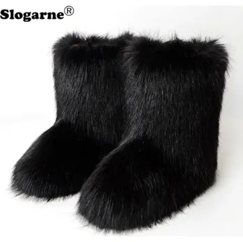 Dámská zimní obuv Extravagantní dámské zimní chlupaté boty Barva: Černá, Velikost EUR: 44