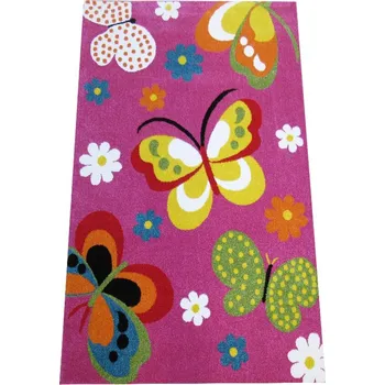 Koberec Dětský kusový koberec Motýli na růžovém podkladu Růžová Zvířatka 1cm až 1,9cm MONDO 70/70/150 400x500