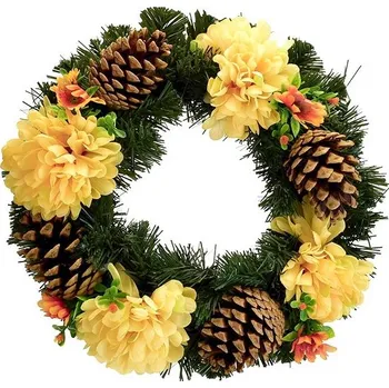Věnec DOMMIO Dušičkový věnec se sv. žlutými chryzantémami, 30 cm