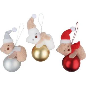 Dekorace do dětského pokoje Medvídek na vánoční baňce na zavěšení 14 cm - červený