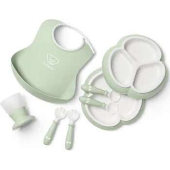 Jídelní set BabyBjörn 8 dílný jídelní set pro děti pudrově zelený
