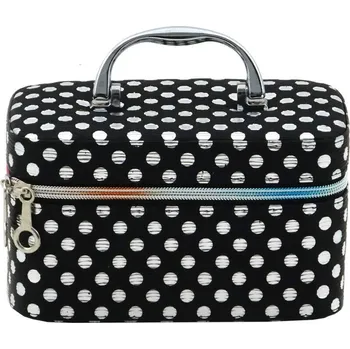 Kufřík dětský kosmetický stříbrný puntík vel. S se zrcátkem na zip černý