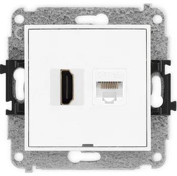 Elektrická zásuvka KARLIK Zásuvka pro HDMI 2.0 + PC RJ45, kat 5e, 8 pin, bez popisového pole Barva: Matná bílá
