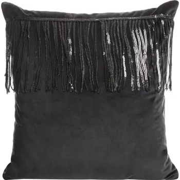 Povlak na polštářek Sametové dekorační povlak na polštář s třásněmi v černé barvě