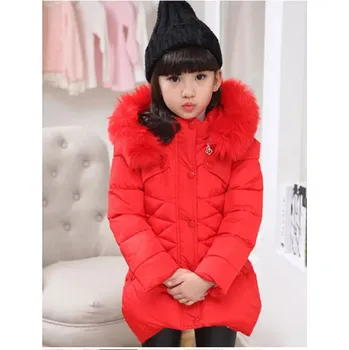 Dívčí zimní prošívaná bunda s krásnou kožešinou na kapuci Barva: Červená, Velikost: 120 (4 roky)