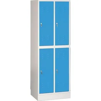 Manutan Expert Svařovaná šatní skříň Sam, 4 oddíly, cylindrický zámek, šedá/modrá