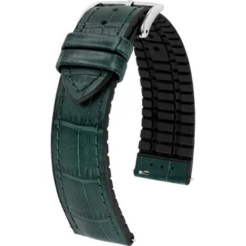 Řemínek na hodinky Řemínek Hirsch Paul - tmavě zelený - 22 mm - L – Standardní délka (doporučujeme) - 20 mm - Stříbrná + 5 let záruka a dárek ZDARMA
