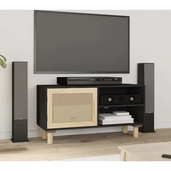 Televizní stolek vidaXL TV stolek 80x30x40 cm masivní borovice a přírodní ratan [345613] Barva: Černá