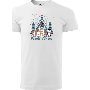 MALFINI Vánoční tričko Basic, bílé, Vánoční zvířátka Velikost: 5XL