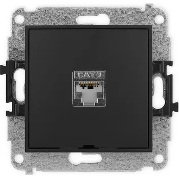 Elektrická zásuvka KARLIK Zásuvka pro PC 1x RJ45, kat 5e, stíněný, 8 pin, bez popisového pole Barva: Matná černá