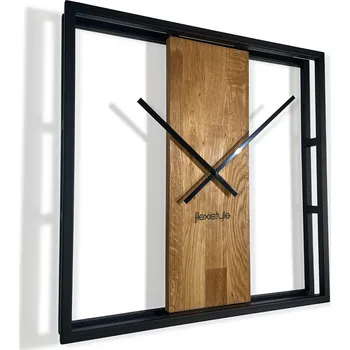 Hodiny Kovové hodiny s dubovým dřevem LOFT SQUARE