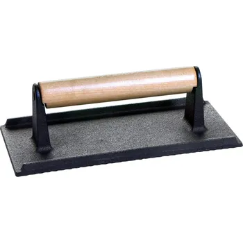 Grilovací rošt Litinový lis, žehlička na maso a burgery 21x11x7cm s dřevěnou rukojetí PWI Burger Press 4650 (PWI 4650 Burgerpress, grilovací žehlička na snazší a intenzivní dogrilování masa)