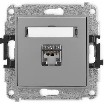 Elektrická zásuvka KARLIK Zásuvka pro PC 1x RJ45, kat 6, stíněný, 8 pin Barva: Matná šedá
