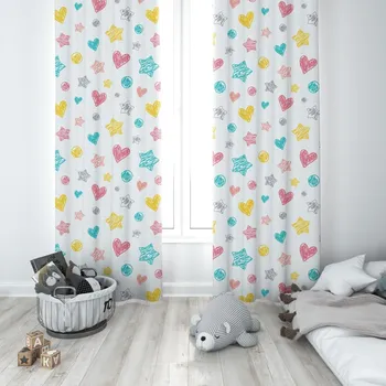 Závěs Dětský závěs s potiskem Barevná srdíčka D404-194-01 Způsob zavěšení: Řasící páska