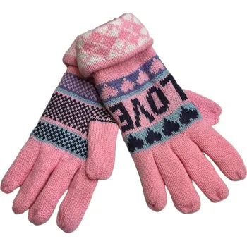 Rukavice ZIMA-Zimní prstové rukavice - Love růžové