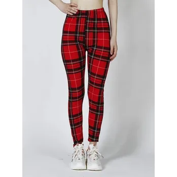 Dámské kalhoty Dámské elastické legíny s potiskem (16-30) Barva: Red Grid, Velikost: XL