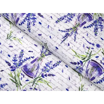 Dekorační látka PML-082 Snítky levandulí s vázičkami - šířka 150 cm