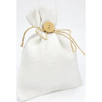 Dárková taška Jutový sáček s knoflíkem bílý