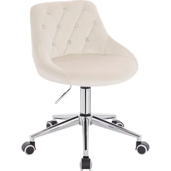 Otočné křeslo Kvam Diamonds velur na stříbrné podstavě s kolečky - krémová