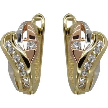 Náušnice Drobné náušnice ze tříbarevného zlata se zirkony, 2.15 g,