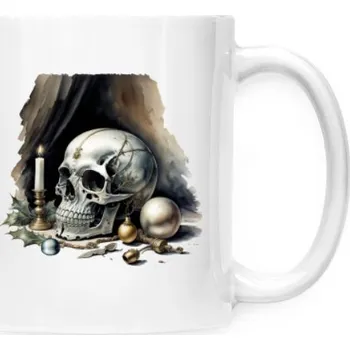 Hrnek malý bílý s potiskem Zátiší s lebkou