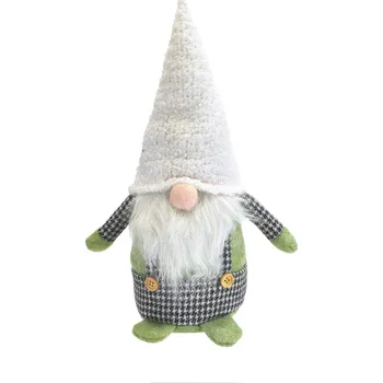 Vánoční dekorace Vánoční skřítek s bílou čepicí, 30 cm, zelená
