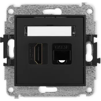 Elektrická zásuvka KARLIK Zásuvka pro HDMI 2.0 + PC RJ45, cat 5e, 8 pin Barva: Matná černá