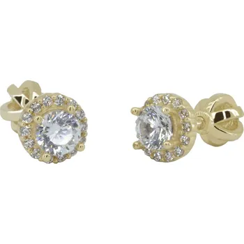 Náušnice Kulaté náušnice ze žlutého zlata s čirými zirkony, 1.97 g,