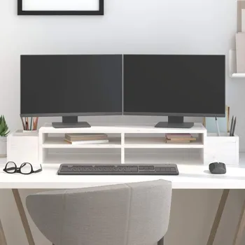 Držák monitoru vidaXL Stojan na monitor 100x27,5x15 cm masivní borové dřevo [813971] Barva: Bílá